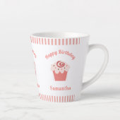 Roze stripes Birthday Cupcake Latte Mok (Rechts)