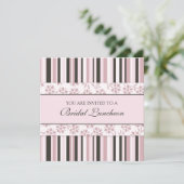 Roze stripes Bridal Luncheon Uitnodigingskaarten Kaart (Staand voorkant)