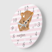 Roze Stripes Bruin Beer Nursery Decor Wall klok (Hoek)