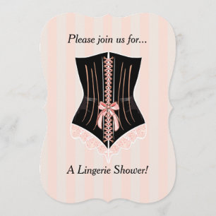 Roze Stripes corset Lingerie Shower-uitnodiging Kaart