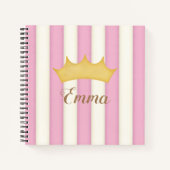 Roze Stripes Crowned Monogram Princess Diary Notitieboek (Voorkant)