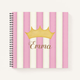 Roze Stripes Crowned Monogram Princess Diary Notitieboek