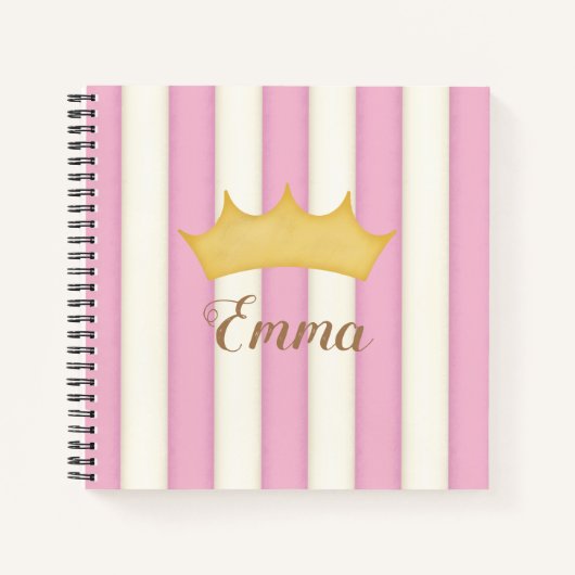 Roze Stripes Crowned Monogram Princess Diary Notitieboek (Voorkant)