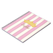 Roze Stripes Crowned Monogram Princess Diary Notitieboek (Linkerzijde)