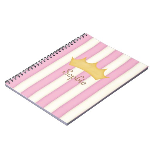 Roze Stripes Crowned Monogram Princess Diary Notitieboek (Linkerzijde)