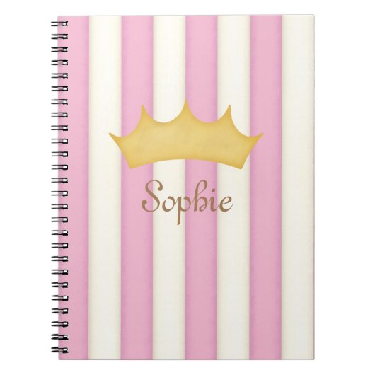 Roze Stripes Crowned Monogram Princess Diary Notitieboek (Voorkant)