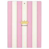Roze Stripes Crowned Princess Persoonlijke benamin Klembord (Achterkant)