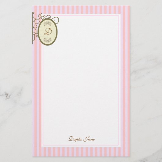 Roze stripes Dainty - Monogram Briefpapier (Voorkant)