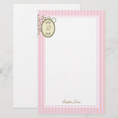 Roze stripes Dainty - Monogram Briefpapier (Voorkant / Achterkant)