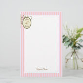 Roze stripes Dainty - Monogram Briefpapier (Staand voorkant)