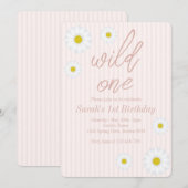 Roze stripes, Daisy 1st Birthday Party Wild One Kaart (Voorkant / Achterkant)