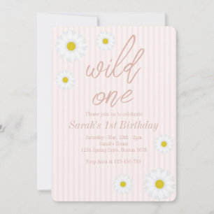 Roze stripes, Daisy 1st Birthday Party Wild One Kaart