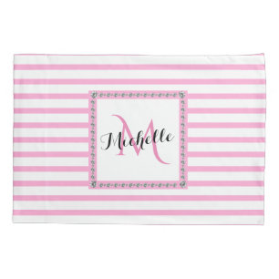 Roze Stripes Diamond Monogram Modern Trendy Kussensloop