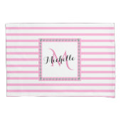 Roze Stripes Diamond Monogram | Modern Trendy Kussensloop (Voorkant)