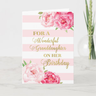 Roze stripes en bloemen kleindochter Birthday Kaart