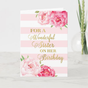 Roze stripes en bloemen zuster Birthday Card Kaart