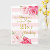 Roze stripes en Flowers Happy 21st Birthday Card Kaart (Gele Bloem)