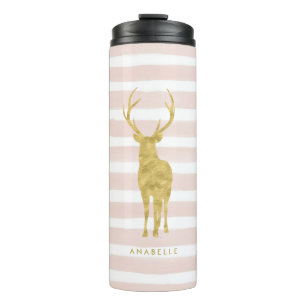 Roze stripes en Gold Deer Head Thermosbeker