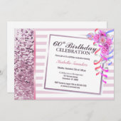 Roze Stripes en Sequins 60e verjaardag Kaart (Voorkant / Achterkant)