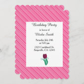 Roze Stripes en Tulip Birthday Invitation Kaart (Voorkant / Achterkant)