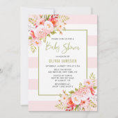 Roze Stripes Floral Baby shower Kaart (Voorkant)