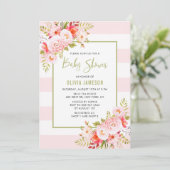 Roze Stripes Floral Baby shower Kaart (Staand voorkant)