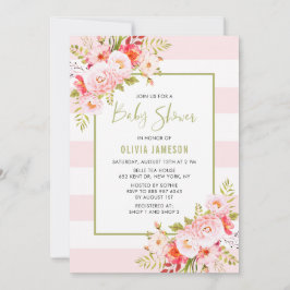 Roze Stripes Floral Bridal Shower Kaart