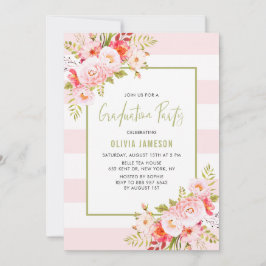 Roze Stripes Floral Gradual Party Invitation Kaart