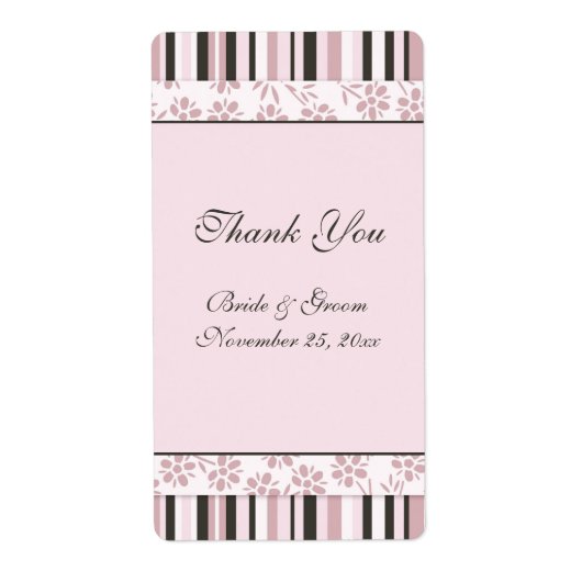 Roze stripes Floral Wedding Labels (Voorkant)