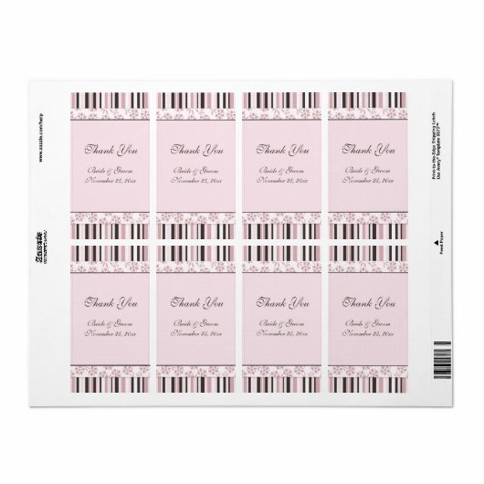 Roze stripes Floral Wedding Labels (Full Sheet)