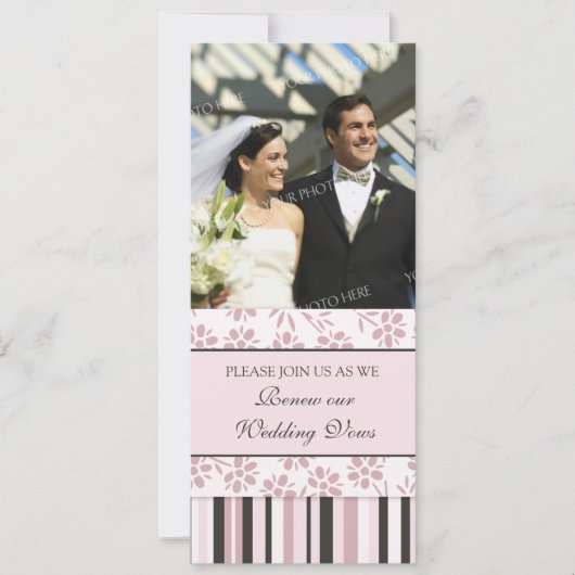 Roze Stripes Foto Wedding Vow Renewal Uitnodiging (Voorkant)