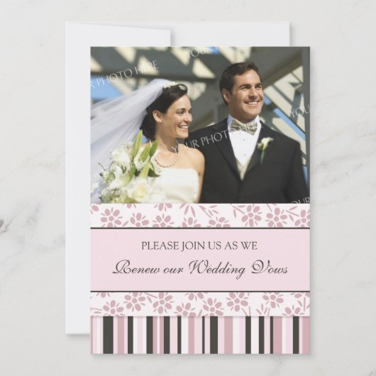 Roze Stripes Foto Wedding Vow Renewal Uitnodiging (Voorkant)