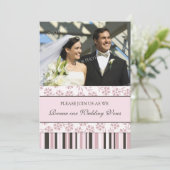 Roze Stripes Foto Wedding Vow Renewal Uitnodiging (Staand voorkant)