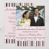 Roze Stripes Foto Wedding Vow Renewal Uitnodiging (Voorkant / Achterkant)