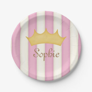 Roze stripes, gepersonaliseerde naam Princess Crow Papieren Bordje