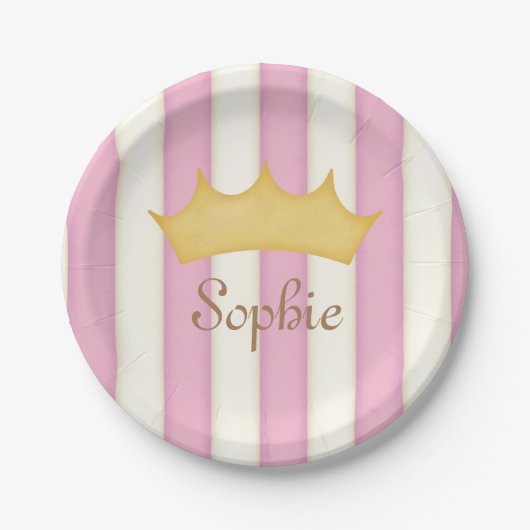 Roze stripes, gepersonaliseerde naam Princess Crow Papieren Bordje (Voorkant)