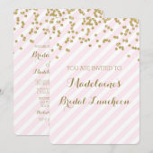Roze stripes Gold Bridal Lunch Invitting Kaart (Voorkant / Achterkant)
