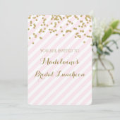 Roze stripes Gold Bridal Lunch Invitting Kaart (Staand voorkant)