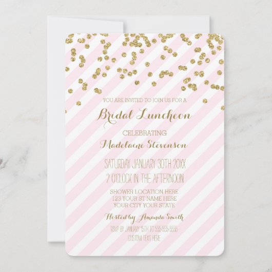 Roze stripes Gold Bridal Lunch Invitting Kaart (Achterkant)