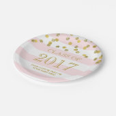 Roze Stripes Gold Confetti Afstuderen 2017 Papieren Bordje (Gekanteld)