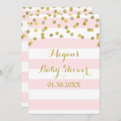 Roze Stripes Gold Confetti Baby shower Kaart (Voorkant / Achterkant)