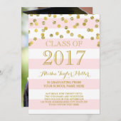 Roze Stripes Gold Confetti Foto 2017 Afstuderen Kaart (Voorkant / Achterkant)