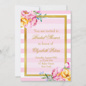 Roze Stripes Gold Lijst Bloem Vrijgezellenfeest Kaart (Voorkant)