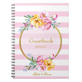 Roze Stripes Gold Lijst Flower Weddenboek Notitieboek
