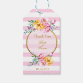 Roze Stripes Gold Lijst Flower Wedding Cadeaulabel (Voorkant)