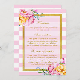 Roze Stripes Gold Lijst Flower Wedding Directions Kaart