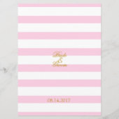 Roze Stripes Gold Lijst Flower Wedding Menu (Achterkant)