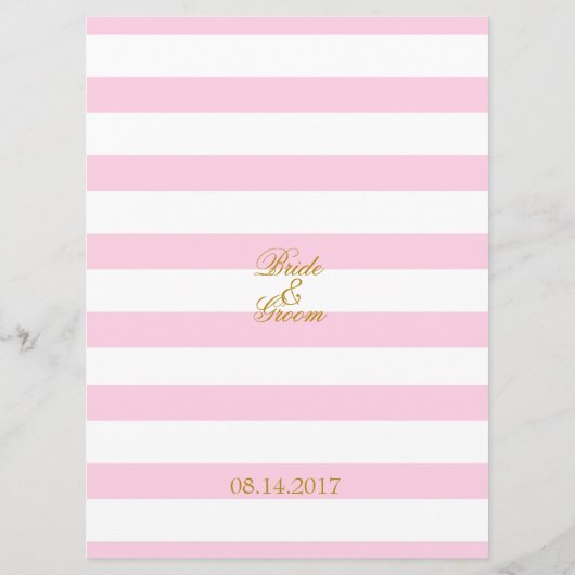 Roze Stripes Gold Lijst Flower Wedding Menu (Achterkant)