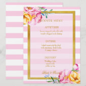 Roze Stripes Gold Lijst Flower Wedding Menu (Voorkant / Achterkant)