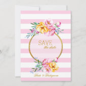 Roze Stripes Gold Lijst ventilator sparen de datum Save The Date (Voorkant)